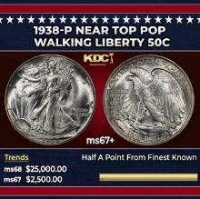 1938-p Walking Liberty Half Dollar Near Top Pop 50c ms67+ SEGS