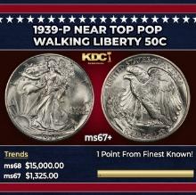 1939-p Walking Liberty Half Dollar Near Top Pop 50c ms67+ SEGS