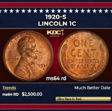 1920-s Lincoln Cent 1c ms64 rd SEGS