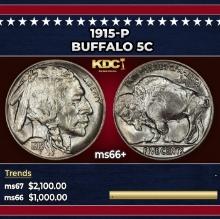 1915-p Buffalo Nickel 5c ms66+ SEGS
