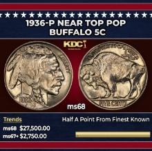 1936-p Buffalo Nickel Near Top Pop 5c ms68 SEGS