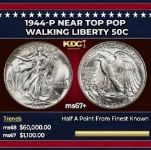1944-p Walking Liberty Half Dollar Near Top Pop 50c ms67+ SEGS
