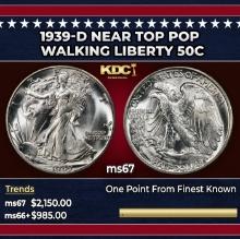 1939-d Walking Liberty Half Dollar Near Top Pop 50c ms67 SEGS
