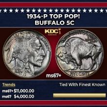 1934-p Buffalo Nickel TOP POP! 5c ms67+ SEGS