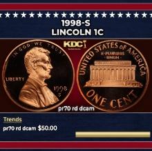 1998-s Proof Lincoln Cent 1c pr70 rd dcam SEGS