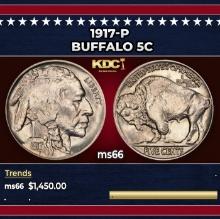 1917-p Buffalo Nickel 5c ms66 SEGS