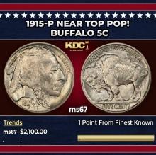 1915-p Buffalo Nickel Near Top Pop! 5c ms67 SEGS