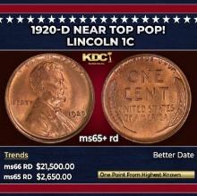 1920-d Lincoln Cent Near Top Pop! 1c ms65+ rd SEGS