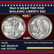1941-s Walking Liberty Half Dollar Near Top Pop 50c ms66+ SEGS