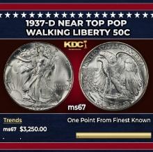 1937-d Walking Liberty Half Dollar Near Top Pop 50c ms67 SEGS