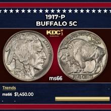 1917-p Buffalo Nickel 5c ms66 SEGS