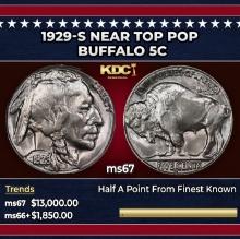 1929-s Buffalo Nickel Near Top Pop 5c ms67 SEGS