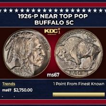 1926-p Buffalo Nickel Near Top Pop 5c ms67 SEGS