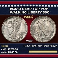 1936-d Walking Liberty Half Dollar Near Top Pop 50c ms67 SEGS