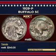 1929-p Buffalo Nickel 5c Grades ms65