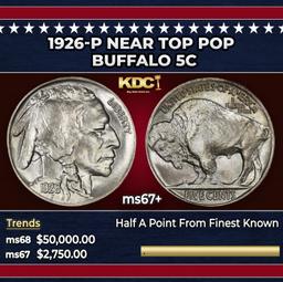 1926-p Buffalo Nickel Near Top Pop 5c ms67+ SEGS