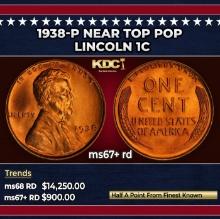 1938-p Lincoln Cent Near Top Pop 1c ms67+ rd SEGS