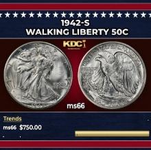 1942-s Walking Liberty Half Dollar 50c Grades ms66