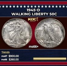 1945-d Walking Liberty Half Dollar 50c ms66+ SEGS