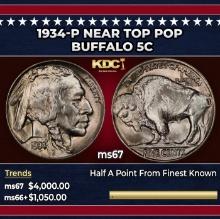 1934-p Buffalo Nickel Near Top Pop 5c ms67 SEGS