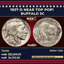 1927-d Buffalo Nickel Near Top Pop! 5c ms65+ SEGS