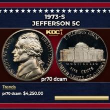 1973-s Proof Jefferson Nickel 5c pr70 dcam SEGS
