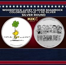 Woodstock Lucky Clover Shamrock Colorized Style - 1 oz Silver Round Round