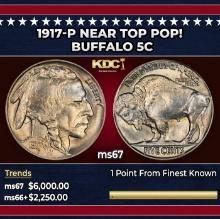 1917-p Buffalo Nickel Near Top Pop! 5c ms67 SEGS