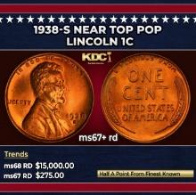 1938-s Lincoln Cent Near Top Pop 1c ms67+ rd SEGS