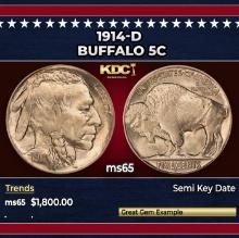 1914-d Buffalo Nickel 5c ms65 SEGS