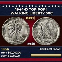 1944-d Walking Liberty Half Dollar TOP POP! 50c ms68 SEGS