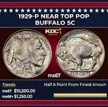 1929-p Buffalo Nickel Near Top Pop 5c ms67 SEGS