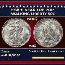 1938-p Walking Liberty Half Dollar Near Top Pop 50c ms67 SEGS