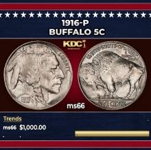 1916-p Buffalo Nickel 5c ms66 SEGS