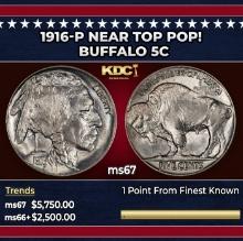 1916-p Buffalo Nickel Near Top Pop! 5c ms67 SEGS