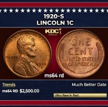1920-s Lincoln Cent 1c ms64 rd SEGS