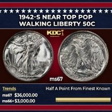 1942-s Walking Liberty Half Dollar Near Top Pop 50c ms67 SEGS