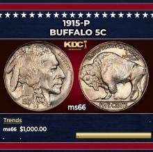 1915-p Buffalo Nickel 5c ms66 SEGS