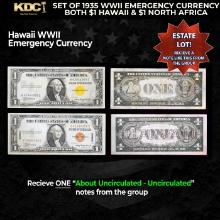 Set of 1935 WWII Emergency Currency Both $1 Hawaii & $1 North Africa Grades AU/CU