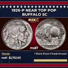 1926-p Buffalo Nickel Near Top Pop 5c ms67 SEGS