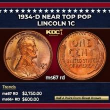1934-d Lincoln Cent Near Top Pop 1c ms67 rd SEGS