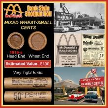 Lincoln Wheat Cent 1c Mixed Roll Orig Brandt McDonalds Wrapper, 1919-s end, Wheat other end