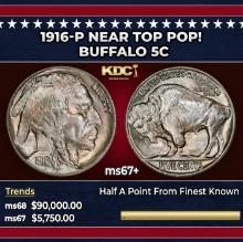 1916-p Buffalo Nickel Near Top Pop! 5c ms67+ SEGS