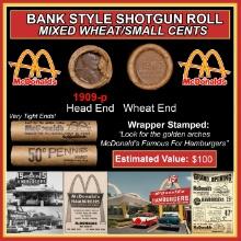 Lincoln Wheat Cent 1c Mixed Roll Orig Brandt McDonalds Wrapper, 1909-p end, Wheat other end