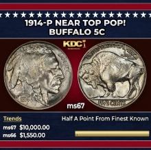 1914-p Buffalo Nickel Near Top Pop! 5c ms67 SEGS