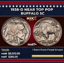 1938-d Buffalo Nickel Near Top Pop 5c ms67+ SEGS