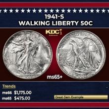 1941-s Walking Liberty Half Dollar 50c Grades ms65+