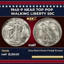 1945-p Walking Liberty Half Dollar Near Top Pop 50c ms67 SEGS