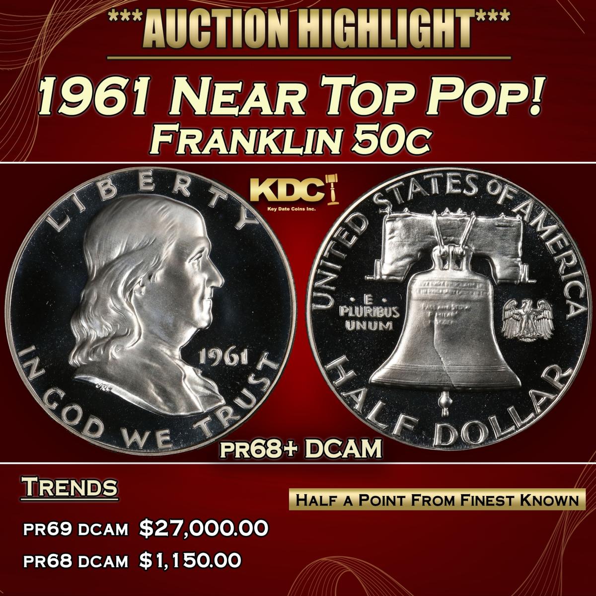 1961 Proof Franklin Half Dollar Near Top Pop! 50c pr68+ DCAM SEGS