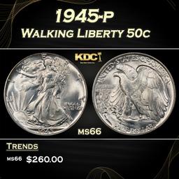 1945-p Walking Liberty Half Dollar 50c Grades GEM+ Unc